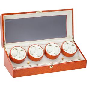 Diplomat Burl Wood Eight Watch Winder with Off-White Leather Interior and 4 Program Settings #31-419