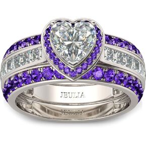 Jeulia Engagement Interchangeable Ring Set for Women Heart Cut Sterling Silver Wedding Promise Brilliant Classic Band Fashion Anniversary Rose Gold Halo Diamond Bridal with Jewelry Box