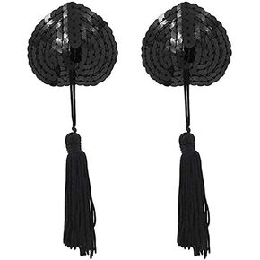 Sexy Breast Pasties Self Adhesive Silicone Nipple Cover Stickers Reusable Bra Sequins Heart with Tassel for Couple Game Party