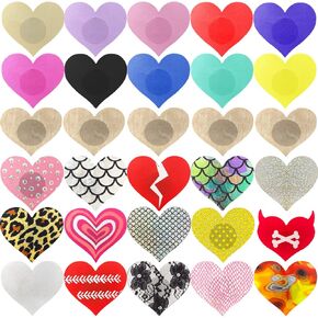 60 Pairs Women Pasties Stickers Heart Shape Breast Petals Nipple Covers Self Adhesive Breast Tapes Disposable Satin Nipple Pads Multicolor