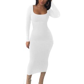 SASIMIC Women's Sexy Long Sleeve Bodycon Square Neck Club Party Long Dress