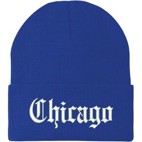 Trendy Apparel Shop Old English Font Chicago City Embroidered Winter Long Cuff Beanie