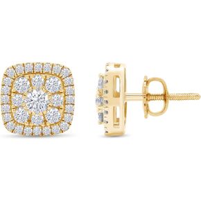 SAVEARTH DIAMONDS 1 1/4 Carat Round Cut Lab Created Moissanite Diamond Cushion Frame Halo Cluster Stud Earrings In 14k Gold Over Sterling Silver (G-H Color, VVS1 Clarity, 1.25 Cttw)