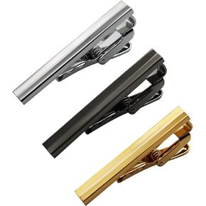 3Pcs Skinny Tie Clip for men 1.5 inch, Tie Clip Gold and Silver black, Tie Bar Set