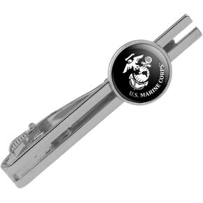 U.S. Marine Corps USMC White Black Logo Round Tie Bar Clip Clasp Tack Silver