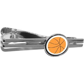 Basketball Round Tie Bar Clip Clasp Tack - Silver