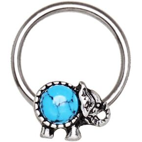 316L Stainless Steel Turquoise Elephant Snap-in WildKlass Captive Bead Ring/Septum Ring