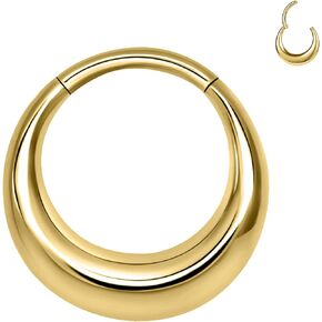 BodyAce ASTM F136 Titanium Septum Rings Hoop, 16G Gold Moon Segment Nose Rings Clicker Hoop, 8/10mm Hinged Cartilage Earrings for Daith, Rook, Tragus