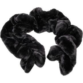 Faux Rex Rabbit Ruffle Pull-Through Scarf - Women's Faux Fur Scarf - Soft Plush Warm Neckwear - Winter Collar Wrap - Fake Fur - Black