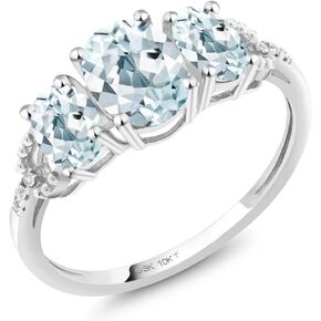 Gem Stone King 10K White Gold Sky Blue Aquamarine Women Diamond Accent Engagement Ring (1.77 Ct Oval Available in size 5, 6, 7, 8, 9)