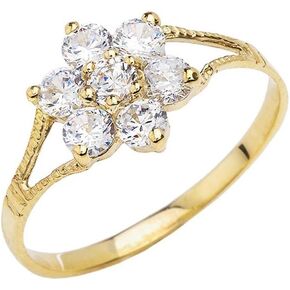 Dainty 10k Yellow Gold CZ Milgrain Flower Ring