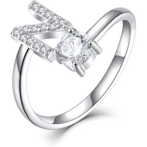 STARCHENIE Adjustable Initial Ring for Women 925 Sterling Silver Letters A-Z 26 Alphabet Rings Size 7