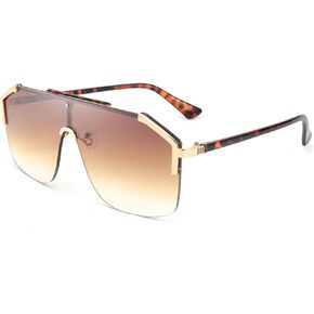 FEISEDY Classic Siamese One Piece Oversized Sunglasses Nice Rimless Stylish Retro Design for Women Men B2634
