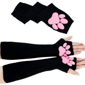 Women Girls Cat Paw Gloves Paw Pad Thign Hign Socks Pink Pawpad Tights Over Elbow Gloves for Riding and Cosplay