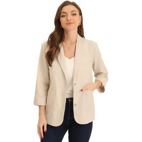 Allegra K Causal Linen Blazer for Women's Notched Lapel Collar 3/4 Sleeves Office Work Suit Jacket