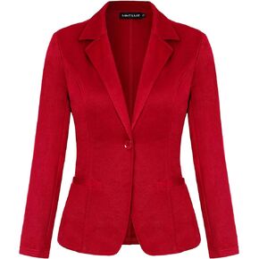 MINTLIMIT Blazers for Women Casual Long Sleeve Notched Collar Button Front Blazers Work Office Jacket with Pockets (Red - XL)
