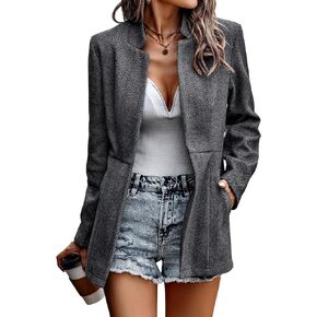 Womens Long Sleeve Trench Blazer Jackets Casual Open Front Notch Lapel Collar Business Work Office Jacket