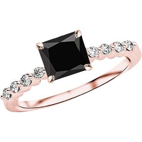 1.15 Carat t.w 14K White Gold Floating Prong Set Round Diamond Engagement Ring w/a 1 Carat Princess Cut Black Diamond Heirloom Quality
