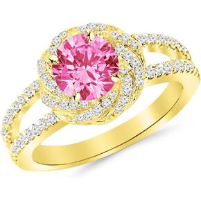 Pave Set Halo Style Floral Split Shank Diamond Engagement Ring with a 0.75 Carat Pink Sapphire Heirloom Quality Center