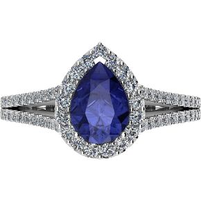 2.5 Carat Classic Split Shank Halo Pear Cut Tanzanite Diamond Engagement Ring (2 Ct Center Heirloom Quality AAA+)