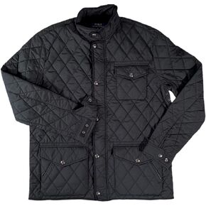 MEN'S BIG & TALL CLASSIC QUILTED INSULATED NYLON LEATHER TRIMMED MOCK NECK JACKET BLACK