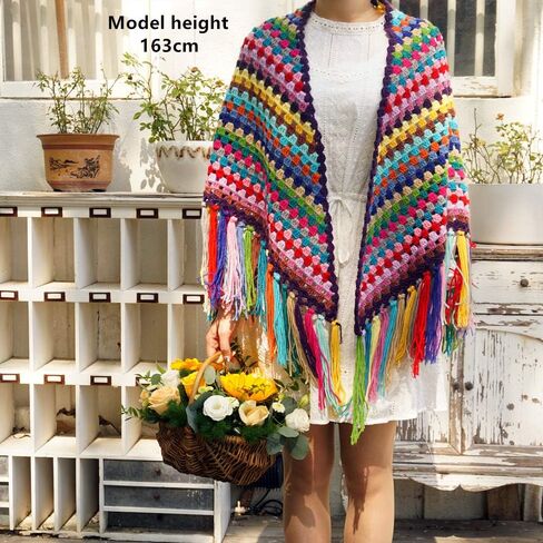 Handmade Women's Crochet colourful Oversize Tassel Shawl Scarf Granny Womens Coat Sweater 86x39in in Kuwait