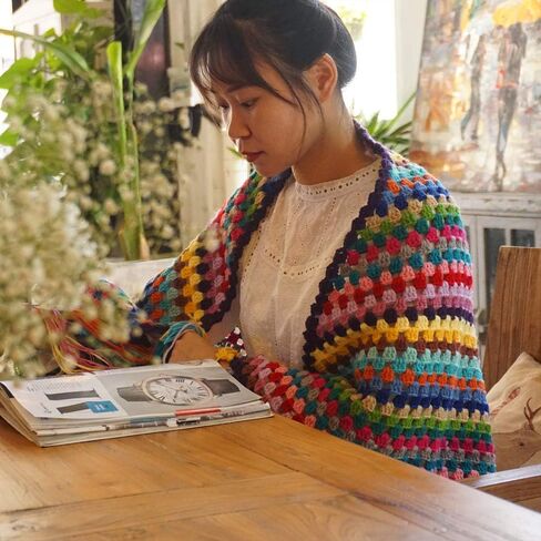 Handmade Women's Crochet colourful Oversize Tassel Shawl Scarf Granny Womens Coat Sweater 86x39in in Kuwait