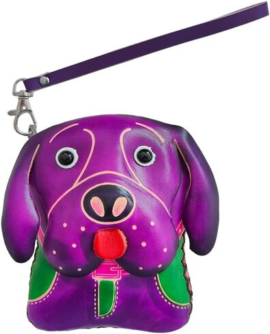 Yzikema 1 Pcs Leather Zipper Coin Purse Dog Shaped Wallet, Wrist Bag,Hand Bag,Coin Organizer, Change Holder,Card Case, Mini Leather Zipper Storage Bag for Women, Purple, 4.92"x 3.94"x 1.81", Art Style in Kuwait
