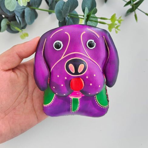 Yzikema 1 Pcs Leather Zipper Coin Purse Dog Shaped Wallet, Wrist Bag,Hand Bag,Coin Organizer, Change Holder,Card Case, Mini Leather Zipper Storage Bag for Women, Purple, 4.92"x 3.94"x 1.81", Art Style in Kuwait
