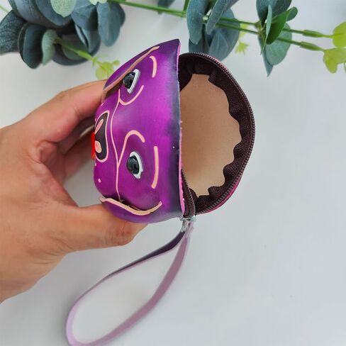 Yzikema 1 Pcs Leather Zipper Coin Purse Dog Shaped Wallet, Wrist Bag,Hand Bag,Coin Organizer, Change Holder,Card Case, Mini Leather Zipper Storage Bag for Women, Purple, 4.92"x 3.94"x 1.81", Art Style in Kuwait