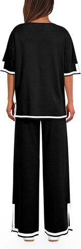 PRETTYGARDEN Women's Summer 2 Piece Outfits Casual Short Sleeve Knit Sweater Tops Wide Leg Pants Lounge Sets Tracksuits in Kuwait
