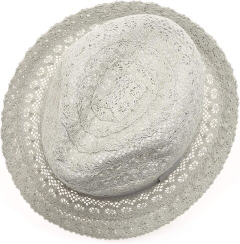 قبعة شمس صيفية نسائية قابلة للطي من الدانتيل تريلبي فيدورا بيتش مع شريط. in Kuwait