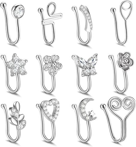 12 قطعة حلقات الأنف وهمية الأنف الكفة غير ثقب الأنف خواتم فو الأنف خواتم الأنف مجوهرات للنساء in Kuwait