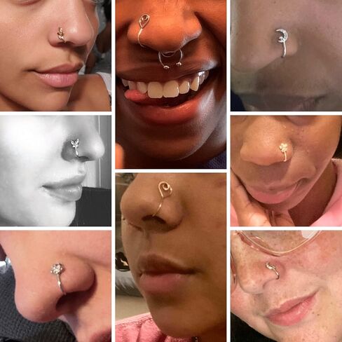 12 قطعة حلقات الأنف وهمية الأنف الكفة غير ثقب الأنف خواتم فو الأنف خواتم الأنف مجوهرات للنساء in Kuwait