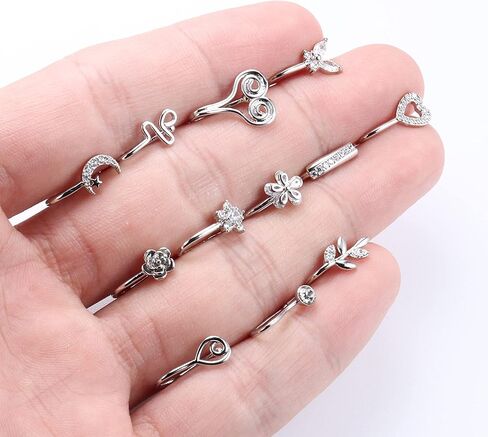 12 قطعة حلقات الأنف وهمية الأنف الكفة غير ثقب الأنف خواتم فو الأنف خواتم الأنف مجوهرات للنساء in Kuwait