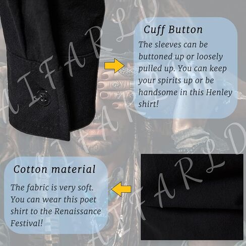 قميص رجالي باكمام طويلة من ايفارلد، مصنوع من القطن بنسبة 100% بنمط ريترو برباط للعصور الوسطى، فايكنج، قميص هيبي مطابق للقراصنة التنكرية, أسود, XL in Kuwait