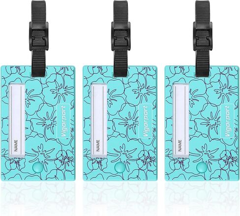 Vigorport Luggage Tags, 3 Pack Cute Luggage Tag TSA Approved, Unique Swivel Suitcase Tags, Privacy Protection Travel Name Tags Bag Labels (Cyan) in Saudi Arabia