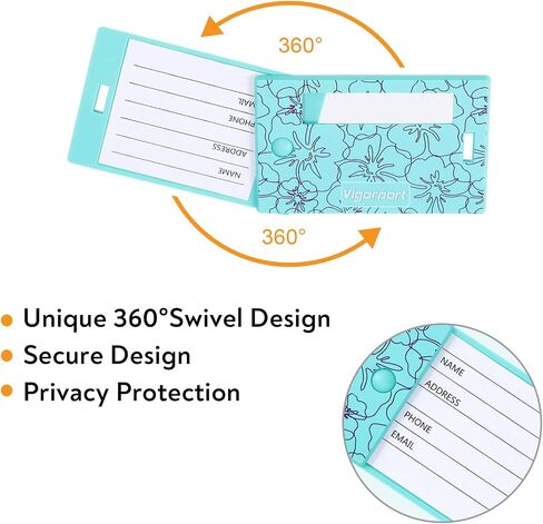 Vigorport Luggage Tags, 3 Pack Cute Luggage Tag TSA Approved, Unique Swivel Suitcase Tags, Privacy Protection Travel Name Tags Bag Labels (Cyan) in Saudi Arabia