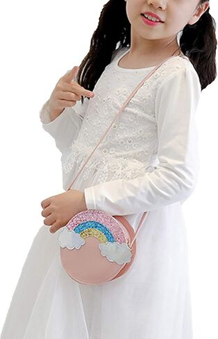 Suillty Little Girls Crossbody Purse طفل صغير لطيف قوس قزح حقيبة كتف مستديرة الأميرة in Saudi Arabia