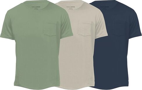 زوج من تي شيرتات ثيفز ذات رقبة دائرية ملائمة عادية مع جيب للرجال، عبوة من 3 تي شيرتات فائقة النعومة بدون علامات مع نسيج مسامي in Kuwait