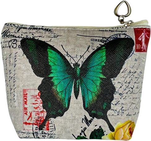 Butterfly Coin Purse - PU Leather, Zipper Pouch - 4.75 in by 3.25 in (Orange/Pink) in Saudi Arabia