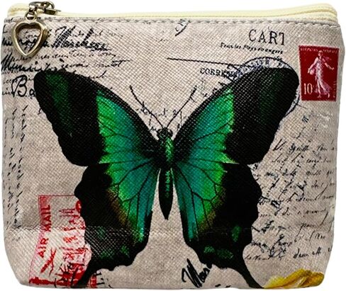 Butterfly Coin Purse - PU Leather, Zipper Pouch - 4.75 in by 3.25 in (Orange/Pink) in Saudi Arabia