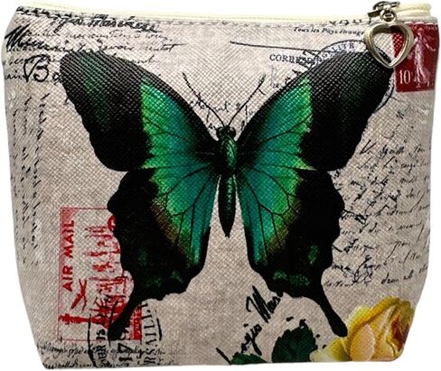 Butterfly Coin Purse - PU Leather, Zipper Pouch - 4.75 in by 3.25 in (Orange/Pink) in Saudi Arabia