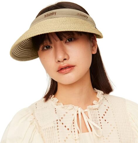 Women's Straw Sun Visor Hat UPF 50+ Anti-UV Protection Summer Ponytail Beach Hat Wide Brim Foldable Sun Cap YLH3M305 in Kuwait