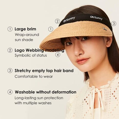 Women's Straw Sun Visor Hat UPF 50+ Anti-UV Protection Summer Ponytail Beach Hat Wide Brim Foldable Sun Cap YLH3M305 in Kuwait