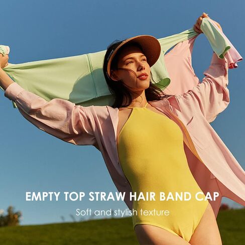Women's Straw Sun Visor Hat UPF 50+ Anti-UV Protection Summer Ponytail Beach Hat Wide Brim Foldable Sun Cap YLH3M305 in Kuwait