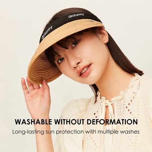 Women's Straw Sun Visor Hat UPF 50+ Anti-UV Protection Summer Ponytail Beach Hat Wide Brim Foldable Sun Cap YLH3M305 in Kuwait