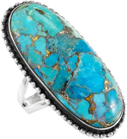 Turquoise Ring Sterling Silver 925 Genuine Gemstones Size 6 to 11 in Saudi Arabia