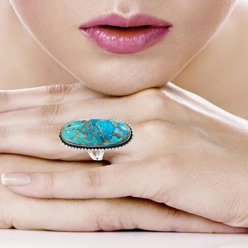 Turquoise Ring Sterling Silver 925 Genuine Gemstones Size 6 to 11 in Saudi Arabia