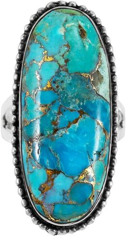 Turquoise Ring Sterling Silver 925 Genuine Gemstones Size 6 to 11 in Saudi Arabia